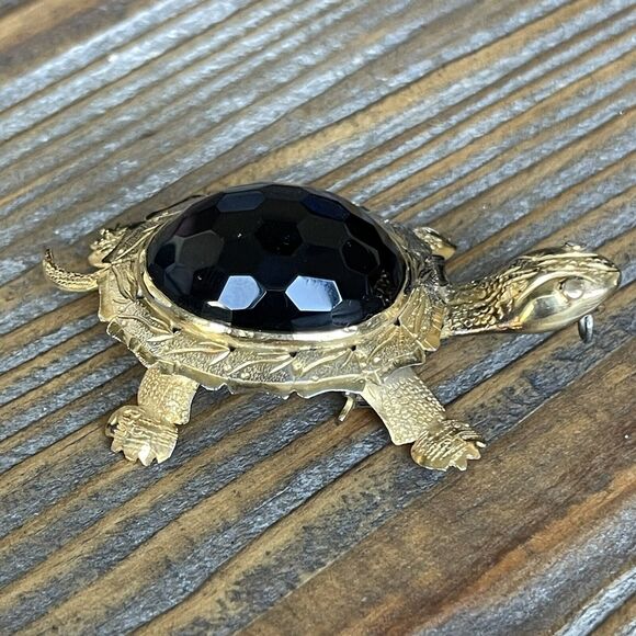 VTG Silver Gold Plated Faceted Smokey Quartz Topaz Turtle Brooch Pendant 19grams - Picture 7 of 14